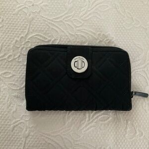Vera Bradley RFID turn lock wallet in black microfiber